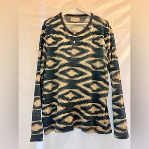 Denim & Supply Ralph Lauren Blue and Beige Ikat Print Long Sleeve Henley sz. XL